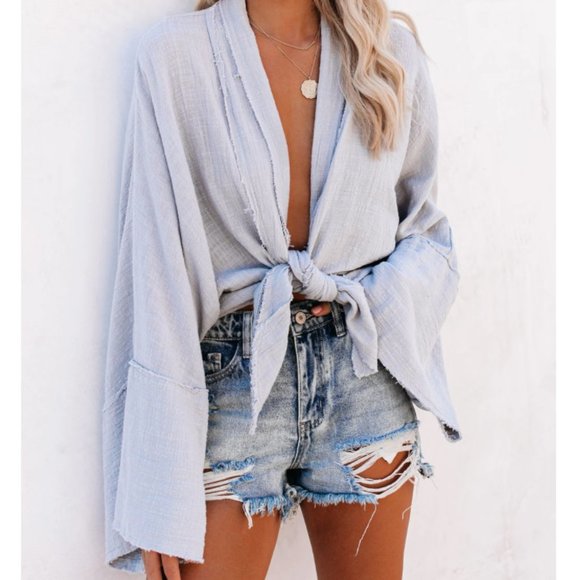 SOLICE Tie Front Beach Blouse - Picture 10 of 16